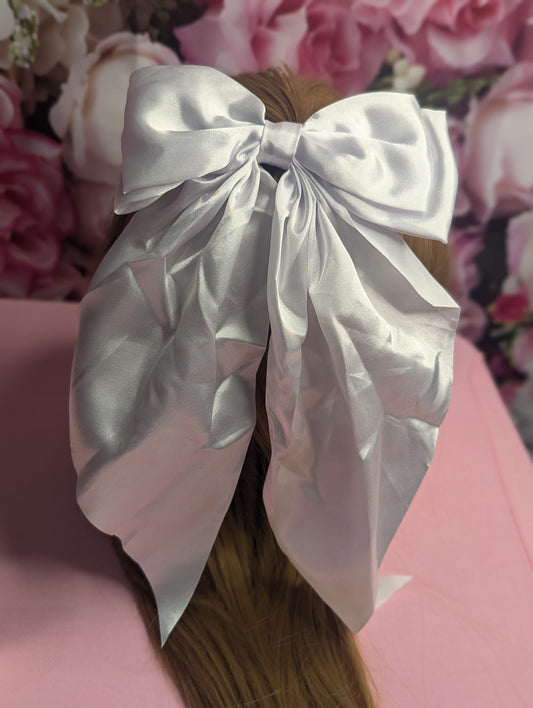 White satin hair bow