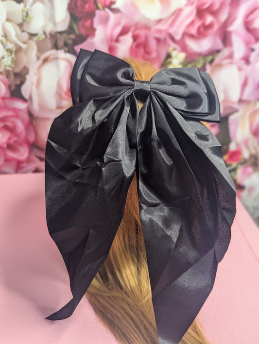 Black satin hair bow